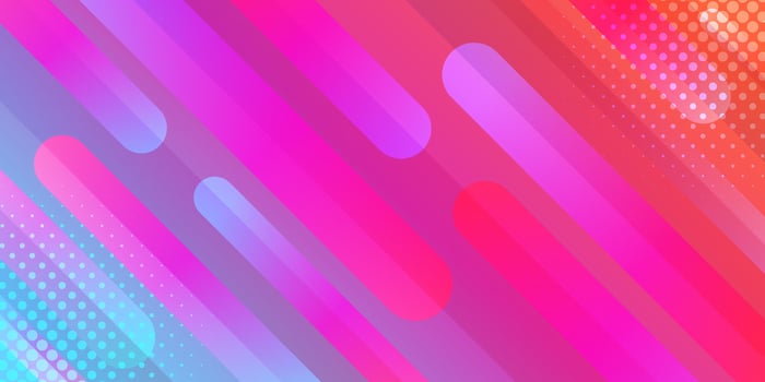 Dynamic abstract banner background featuring halftones and gradient diagonal stripes vector