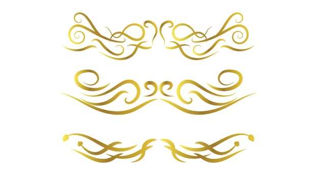 gold swirl calligraphy lines set isolated on white background. text divider and frame decoration vector