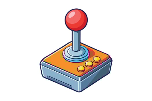 Vibrant joystick icon with retro inspired design and colorful buttons, ideal for gaming projects, retro arcade themes, or technology branding vector