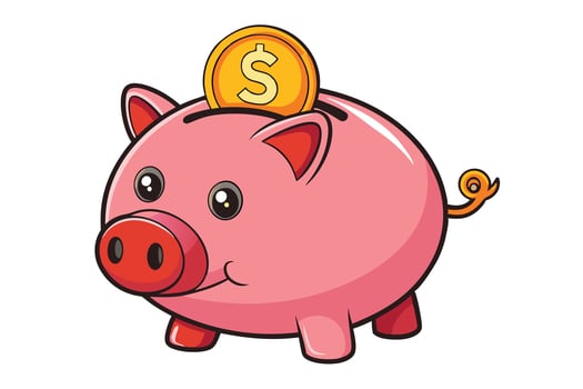 Adorable piggy bank drawing with a shiny surface, emphasizing savings, investments, and childrens money education vector