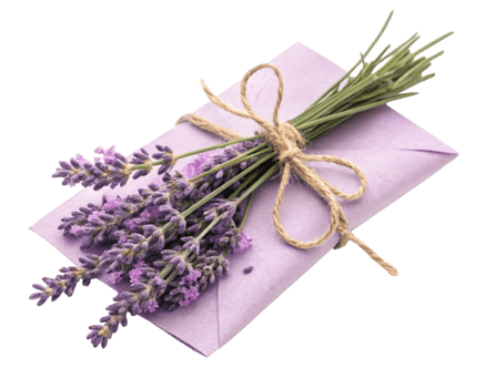 Lavender Bouquet Tied with Twine on a Lilac Envelope png