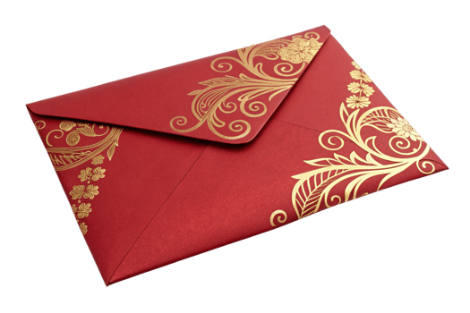 Elegant Red Envelope with Gold Floral Design, Wedding Invitation png