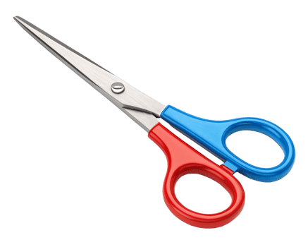 Red and Blue Scissors Cutting Colorful Stripes Design Tool png
