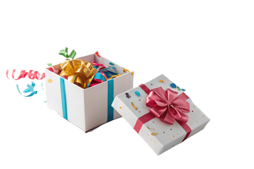Celebration Presents Festive Gift Boxes with Bows and Confetti png