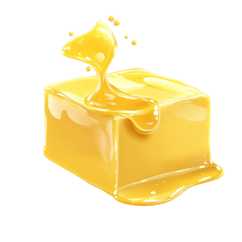 Melting cube of butter on a clean transparent background showcasing the rich texture and golden color during a culinary moment, Cube butter melting isolated on transparent background Stock Illustration png