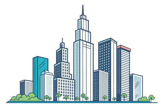 Modern City Skyline Urban Architecture, Buildings, and Skyscrapers png