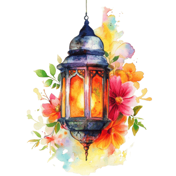 A vibrant watercolor Ramadan lantern surrounded by colorful flowers celebrating the spirit of the holy month, ramadan lantern with colorful flowers png