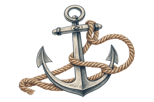 Nautical Anchor Rope Glitch Art Digital Graphic Design png