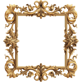 Elegant gold frame in classic baroque style perfect for displaying art or cherished memories in any setting, Gold frame for a picture in a classic baroque style on a transparent background png