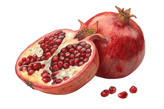 Juicy Red Pomegranate Fruit Seeds, Rind, and Vitamins png