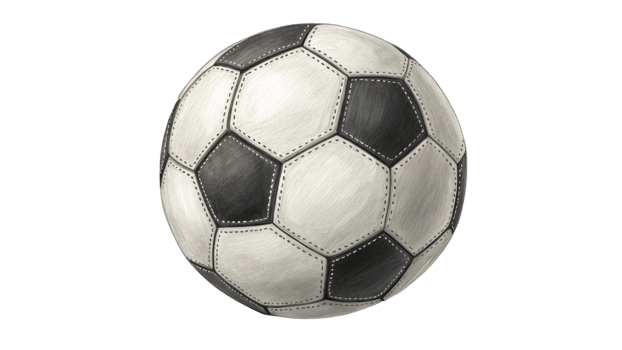 Classic Soccer Ball Drawn, White, Black, Panels, Stitched, Sport png