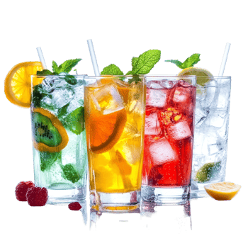 Refreshing summer drinks with ice and colorful fruits on a transparent background for hot days, Summer drinks with ice on transparent background png