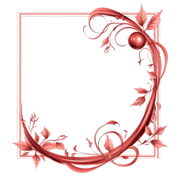 Vibrant Red Frame with Botanical Decorations on Transparent Background png