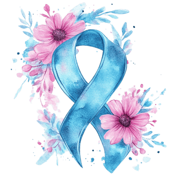 watercolor blue awareness ribbon with flowers on transparent background png