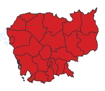 Cambodia Red map with border of regions outline vector