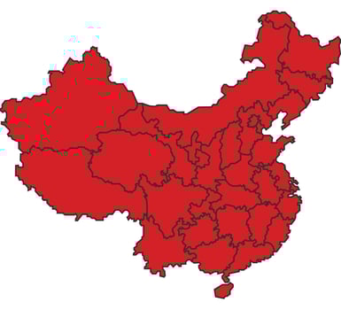 China Red map with border of regions outline vector