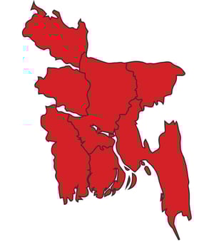Bangladesh Red map with border of regions outline vector