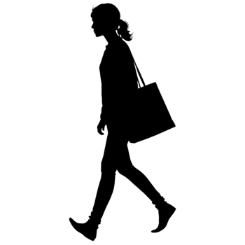 Silhouette of a girl walking with a bag isolate png