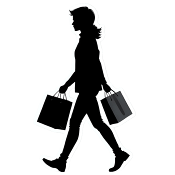 Silhouette of a girl walking with a green 2 bag png