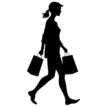 Silhouette of a girl walking with a 2 bag png