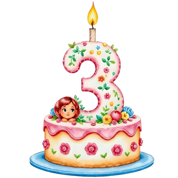 Birthday cake with number 3 png