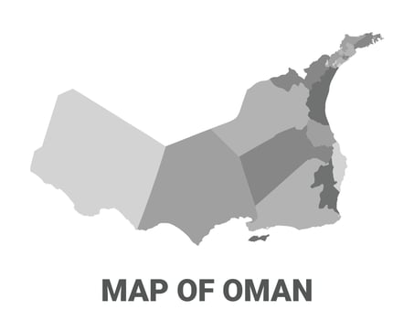 Oman Greyscale political map simple flat illustration vector