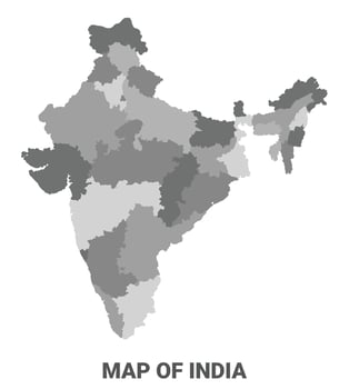 India Greyscale political map simple flat illustration vector