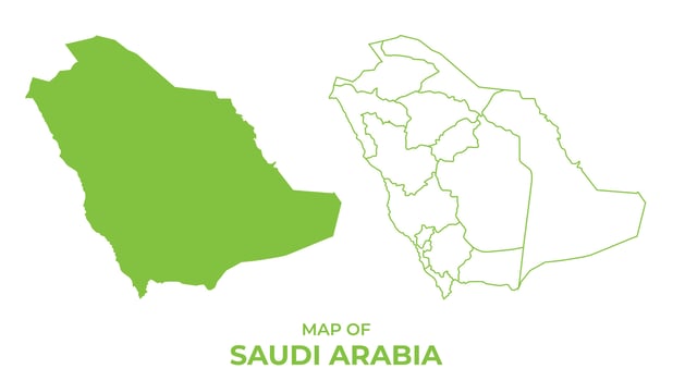 Green Saudi Arabia map outline and flat illustration vector