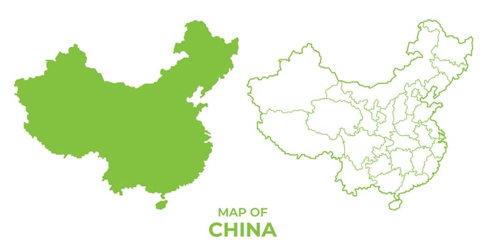 Green China map outline and flat illustration vector
