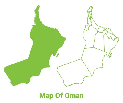 Green Oman map outline and flat illustration vector