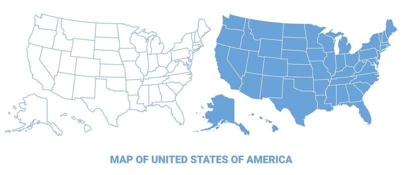 United States Of America Blue map flat regions border outline illustration vector