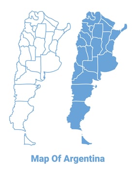 Argentina Blue map flat regions border outline illustration vector