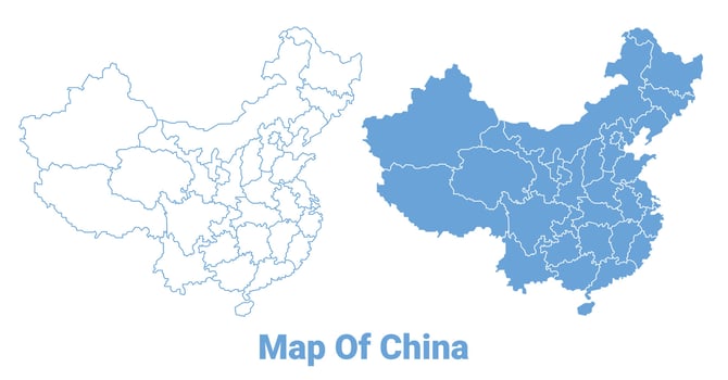 China Blue map flat regions border outline illustration vector