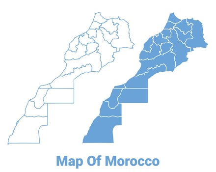 Morocco Blue map flat regions border outline illustration vector
