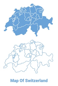 Switzerland Blue map flat regions border outline illustration vector