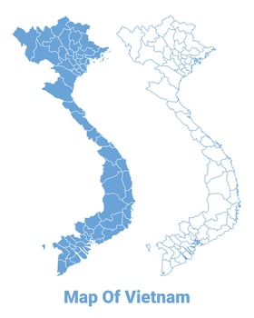 Vietnam Blue map flat regions border outline illustration vector