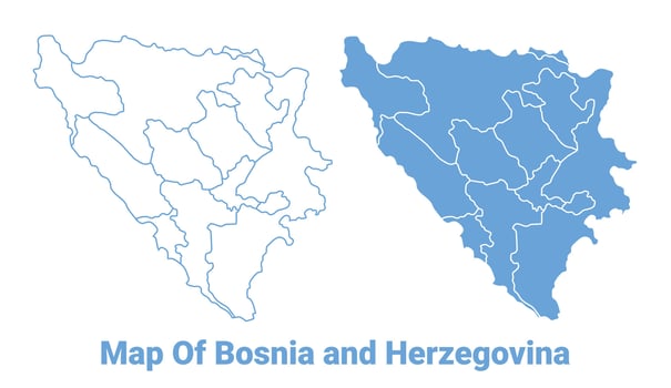 Bosnia Blue map flat regions border outline illustration vector