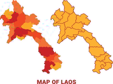 Laos Map Yellow regions orange political map vector