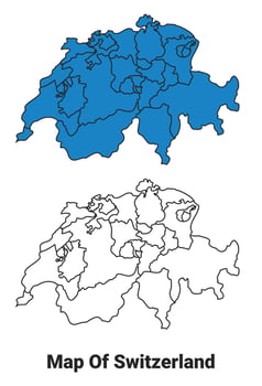 Switzerland Blue detailed outline map border regions outline set vector