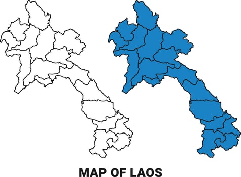 Laos Blue detailed outline map border regions outline set vector