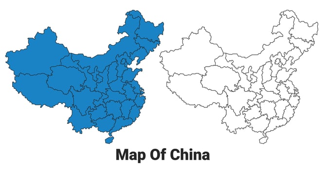 China Blue detailed outline map border regions outline set vector