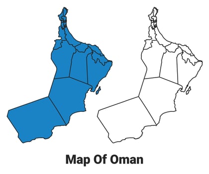 Oman Blue detailed outline map border regions outline set vector