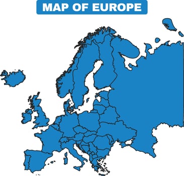 Blue Europe country map border outline vector