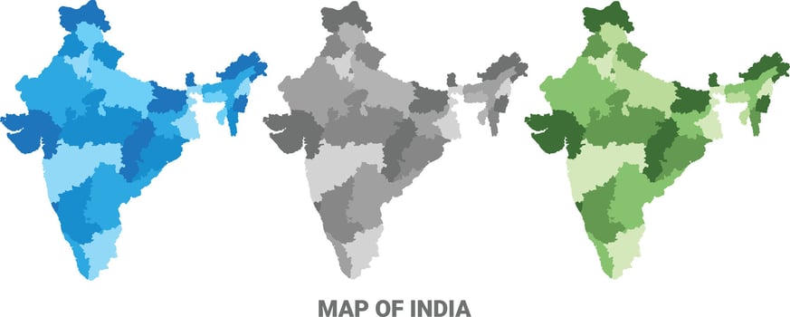 India country map in different colors vector