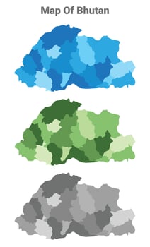 Bhutan country map in different colors vector