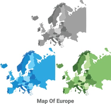 Europe country map in different colors vector