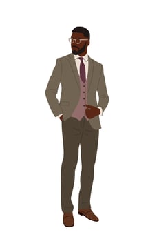 Businessman in formal or black tie outfit. Stylish handsome bearded guy wearing suit for formal event, wedding, celebration vector