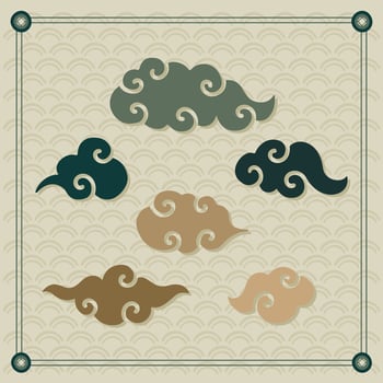 Set of Hand Drawn Chinese Cloud Illustration vector