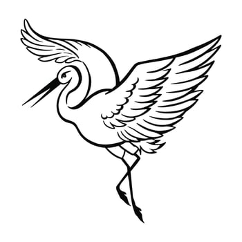 line drawing bird logo , heron stork in flight monochrome vector