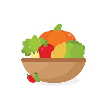 Hand Drawn Mixed Organic and Fresh Vegetables in a Bowl Illustration vector